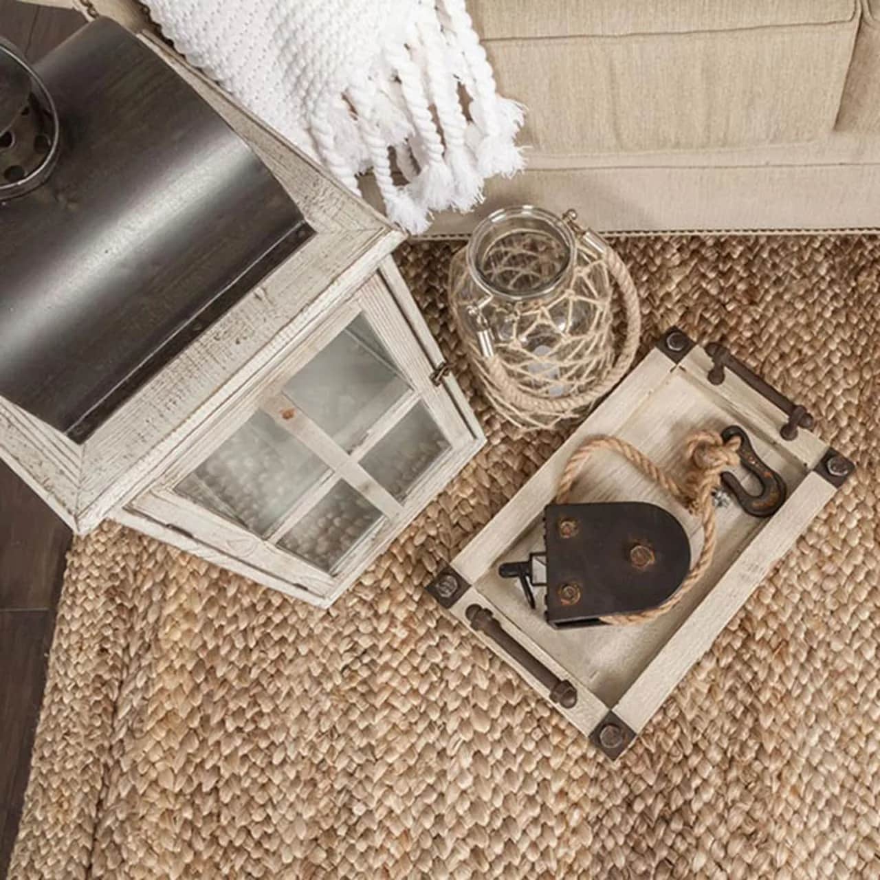 Barbuda Gold jute rug with jute braid border.