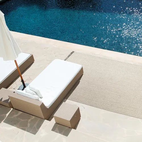 soothing colorway: poolside's stony ground as an area rug with fringe