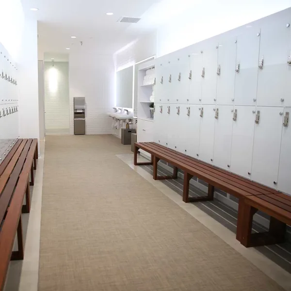 Seaboard Oat Woven Vinyl Runner in Locker Room
Image provided courtesy of Gracie Academy