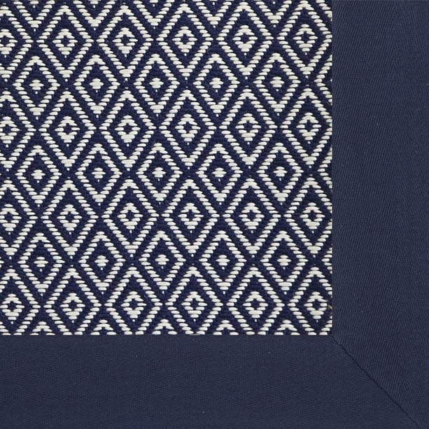 Madrona Blue weave with navy cloth border and mitered corner