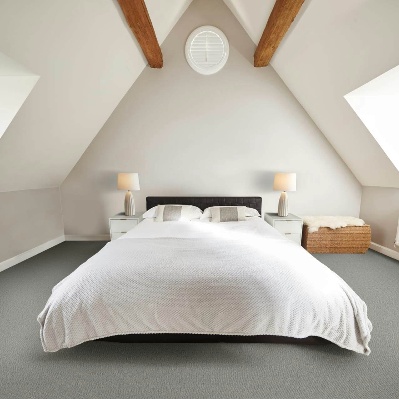 Montpelier Gray wool carpet in attic bedroom wall-to-wall installation