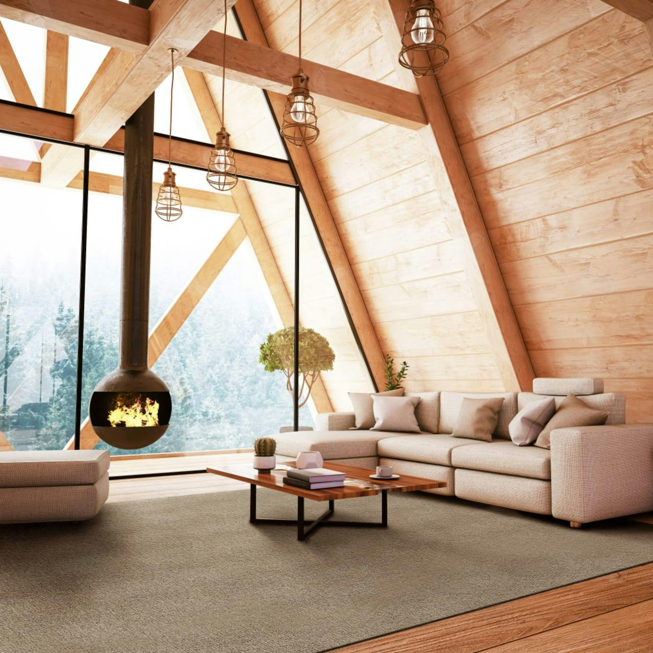 Medina Smoke large area rug in contemporary cabin living room