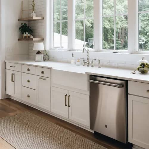 Rhine Driftwood sisal runner in rustic cottage kitchen