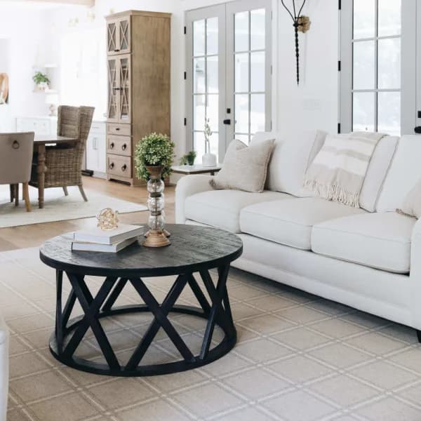 Nessie White Beige wool rug in rustic farmhouse living room