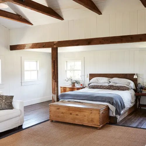 Cyprus Seagrass Natural custom seagrass rug in rustic cottage bedroom